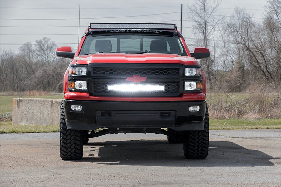Rough Country 70624 LED Light Kit | Behind Grille Mount | 30" Black Dual Row | White DRL | Chevy Silverado 1500 (14-15)