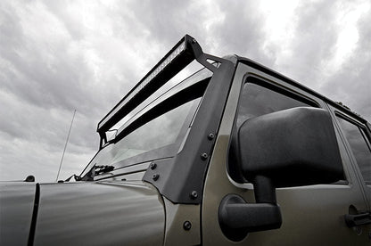 Rough Country 70504BLDRLA LED Light | Windshield Mnt | 50" Black Dual Row | Amber DRL | Jeep Wrangler JK (07-18)
