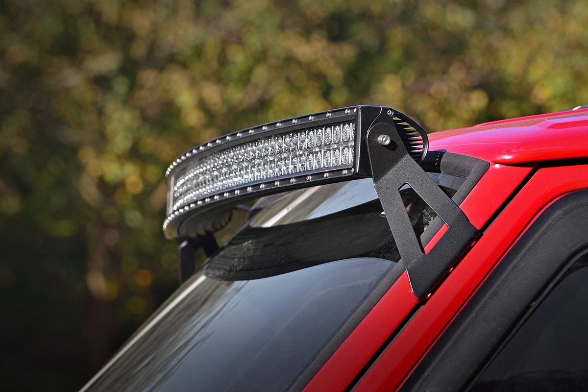 Rough Country 70517 LED Light Mount | Upper Windshield | 50" Curved | Jeep Cherokee XJ (84-01)