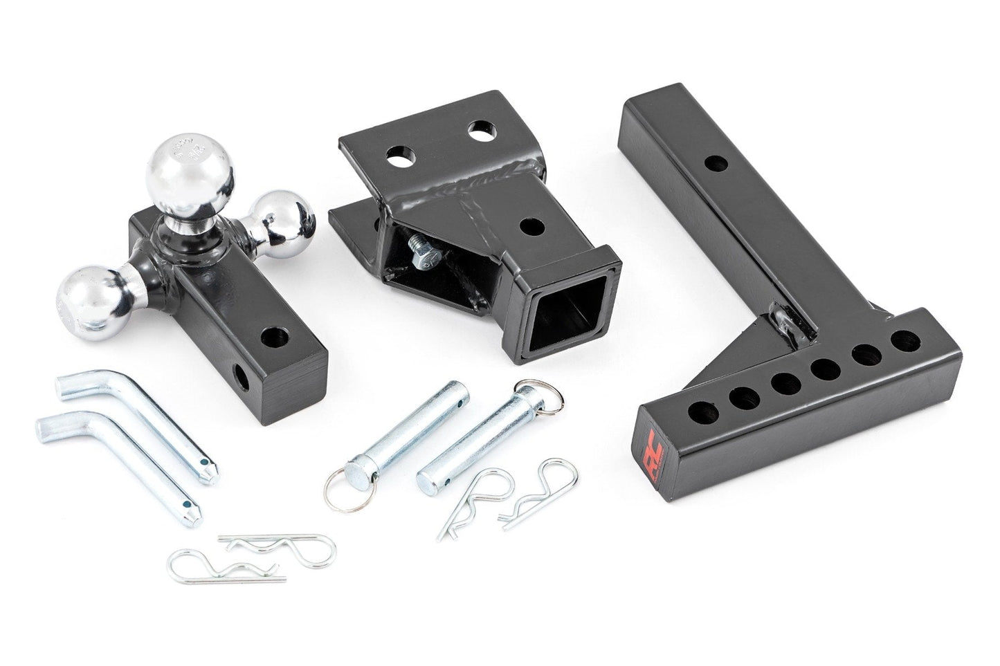 Rough Country 99100 Adjustable Trailer Hitch | 6 Inch Drop | Multi-Ball Mount | Fits 2 Inch Receiver