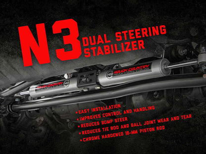 Rough Country 8734930 N3 Steering Stabilizer | Dual | 2-8 Inch Lift | Jeep Wrangler JK/Wrangler Unlimited (07-18)