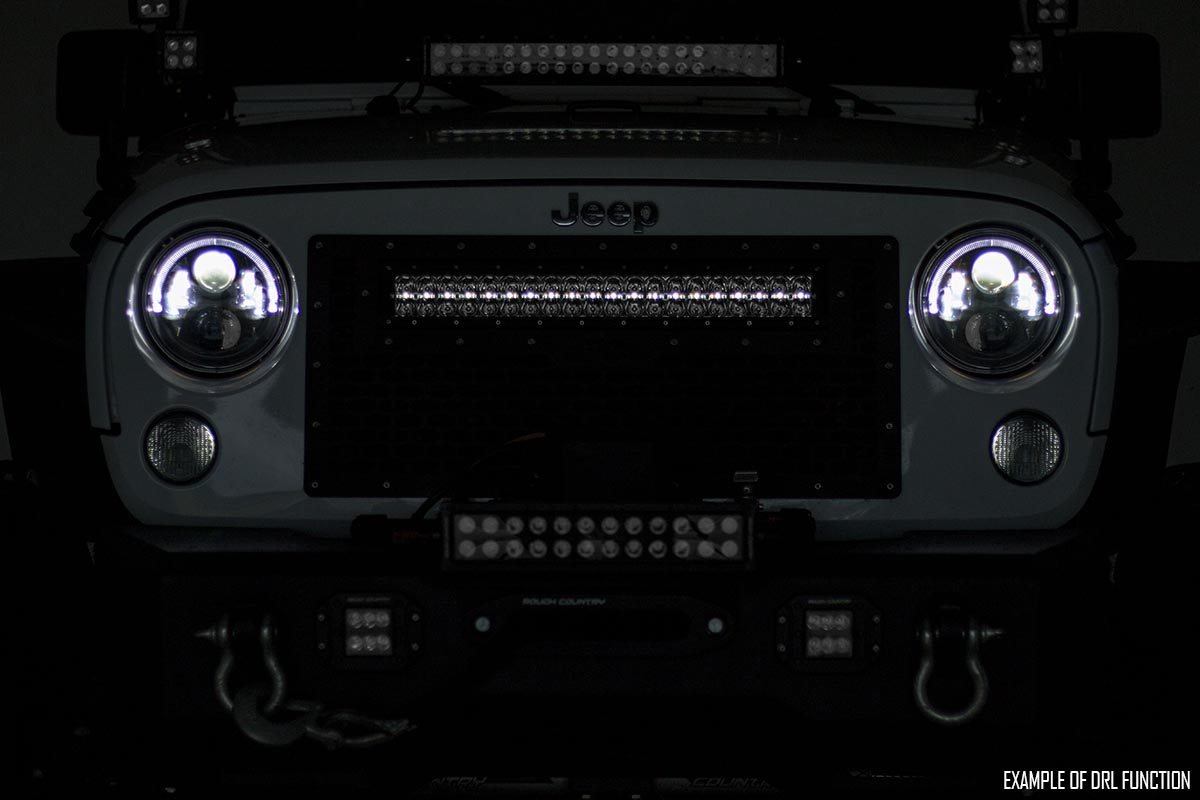 Rough Country 70199BDA Mesh Grille | 30" Dual Row LED | Black | Amber DRL | Ram 1500 2WD/4WD (13-18 & Classic)