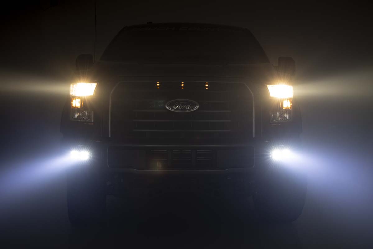 Rough Country 70865 LED Light Kit | Fog Mount | Dual 2" Black Pairs | Spot/Flood | Ford F-150 (15-17)