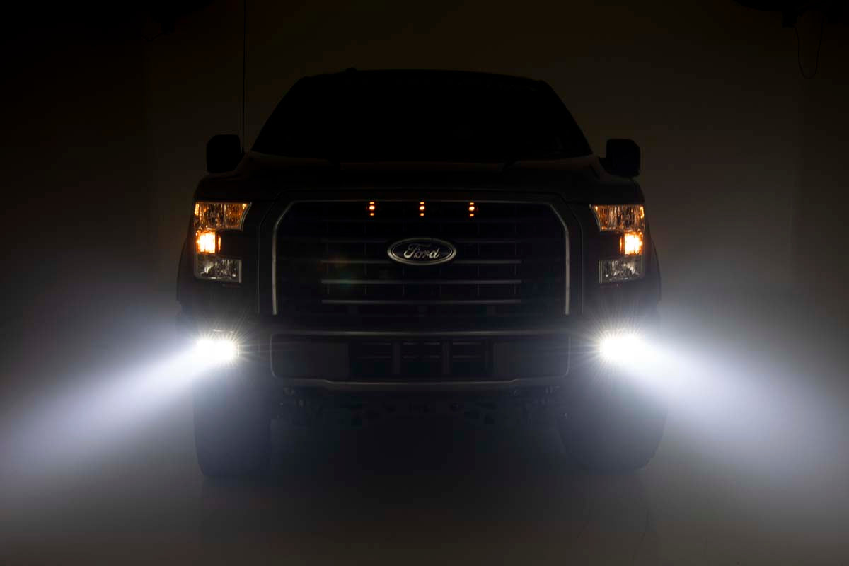Rough Country 70832 LED Light Kit | Fog Mount | Dual 2" Black Pairs | Spot | Ford F-150 (15-17)