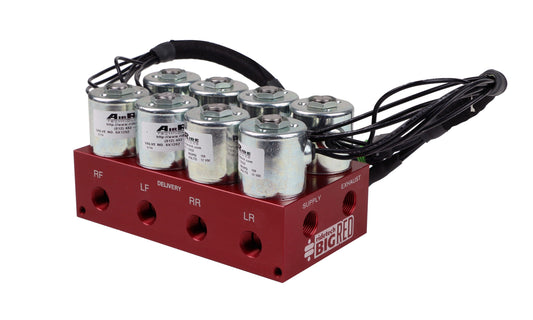 Ridetech 31937400 BigRed 4-Way valve with 3/8" NPT ports.