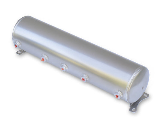 Ridetech 31915100 5 gallon aluminum air tank with four 1/4" npt ports and one 1/8" npt port.