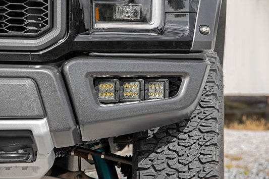 Rough Country 70700DRL LED Light Kit | Fog Mount | Triple 2" Black Pair | White DRL | Ford Raptor (17-20)