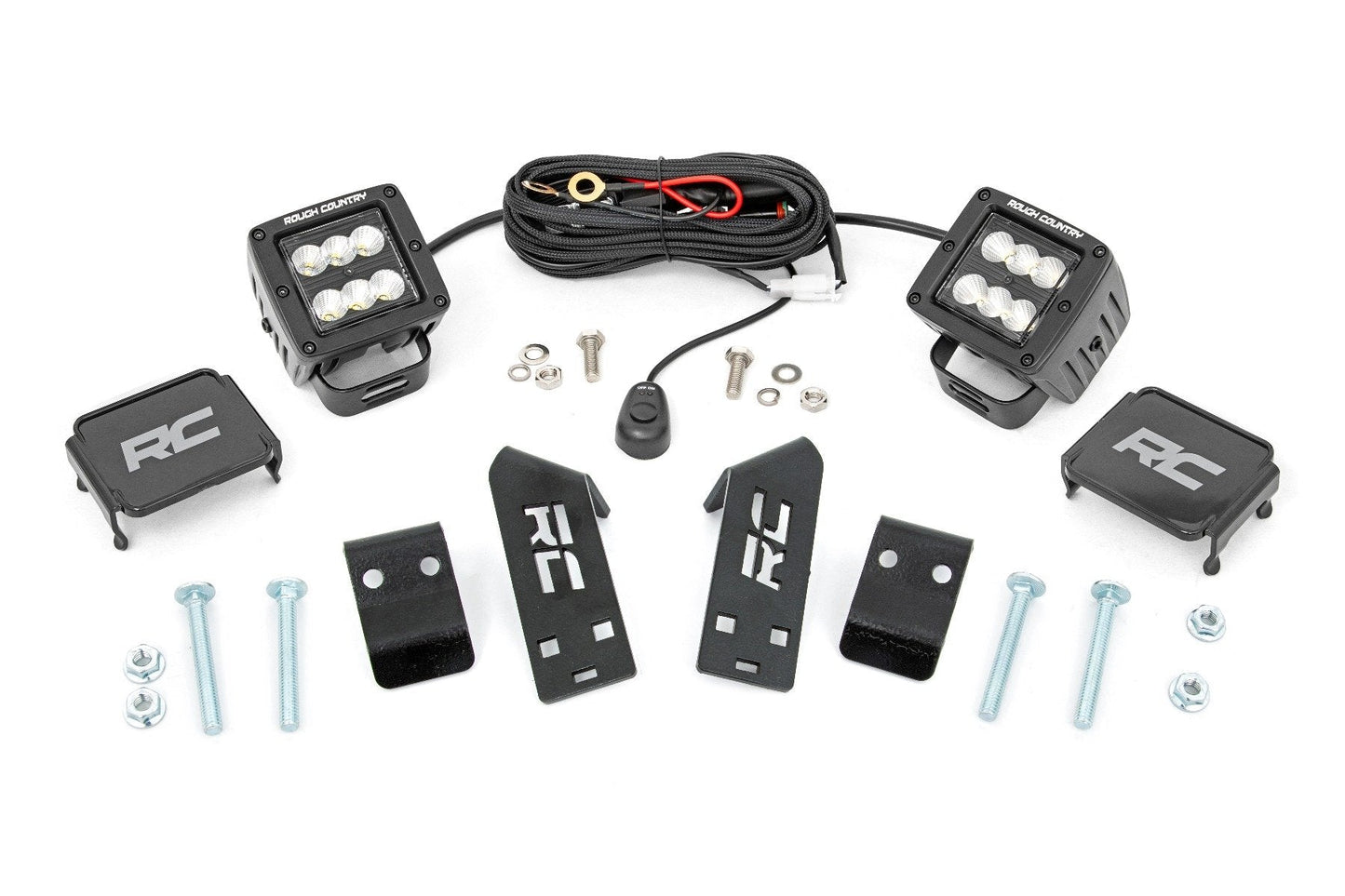 Rough Country 93077 LED Light Kit | "A" Pillar Mount | 2" Black Pair | Spot | Polaris RZR PRO XP