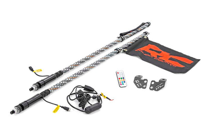Rough Country 93052 Whip Mount | Cage | 4' Multl-Color LED Whip Pair | Polaris RZR XP 1000
