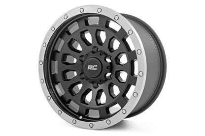 Rough Country 87170912B Rough Country 87 Series Wheel | Simulated Beadlock | Black/Machined | 17x8.5 | 6x5.5 | +0mm