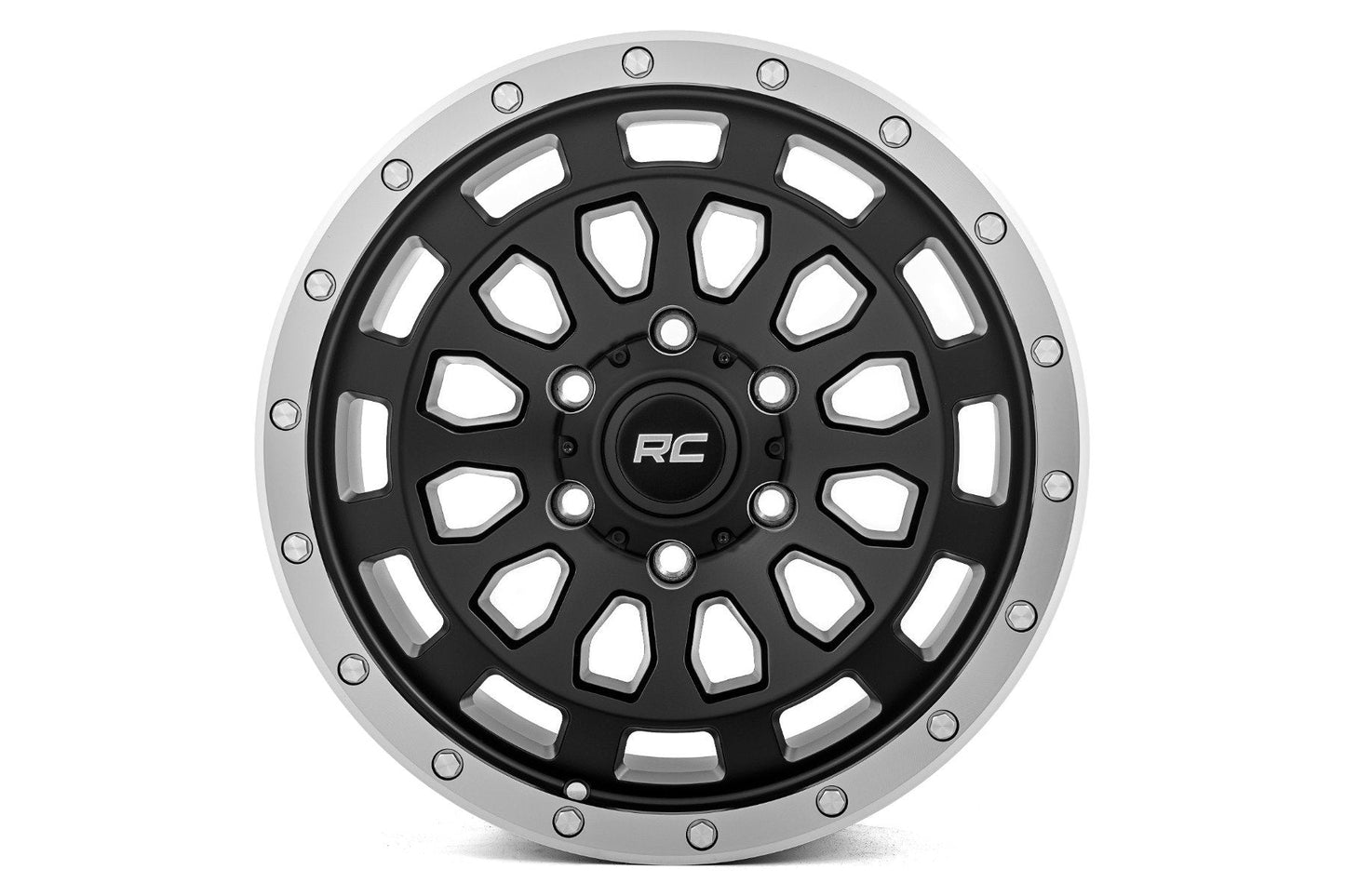 Rough Country 87170912B Rough Country 87 Series Wheel | Simulated Beadlock | Black/Machined | 17x8.5 | 6x5.5 | +0mm