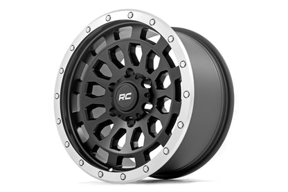Rough Country 87170912B Rough Country 87 Series Wheel | Simulated Beadlock | Black/Machined | 17x8.5 | 6x5.5 | +0mm
