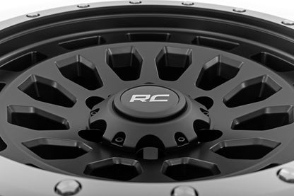 Rough Country 87170912B Rough Country 87 Series Wheel | Simulated Beadlock | Black/Machined | 17x8.5 | 6x5.5 | +0mm