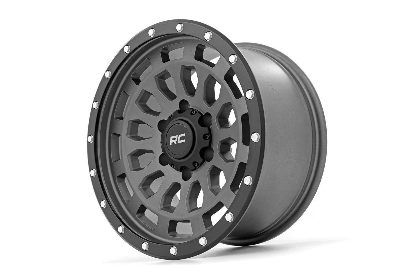 Rough Country 87170912G Rough Country 87 Series Wheel | Simulated Beadlock | Gray/Black | 17x8.5 | 6x5.5 | +0mm