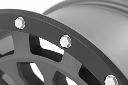 Rough Country 87170912G Rough Country 87 Series Wheel | Simulated Beadlock | Gray/Black | 17x8.5 | 6x5.5 | +0mm