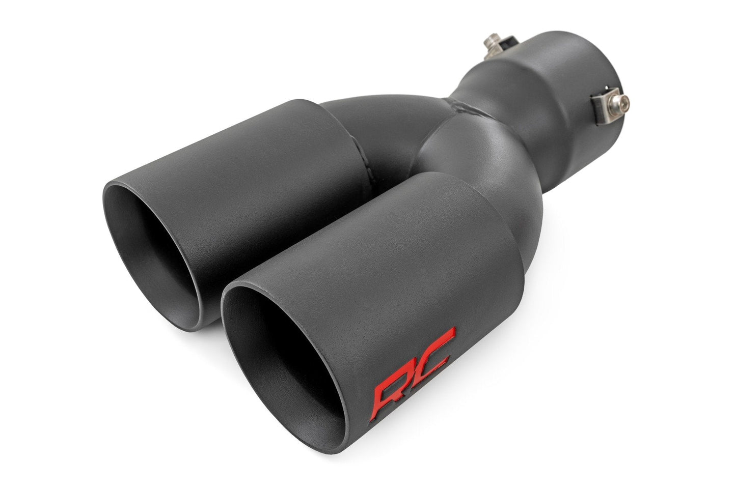 Rough Country 96050 Exhaust Tip | Black | Red RC Logo | 2.5-3 Inch Pipe Single Inlet | Dual Outlet