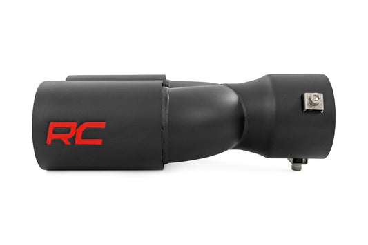 Rough Country 96050 Exhaust Tip | Black | Red RC Logo | 2.5-3 Inch Pipe Single Inlet | Dual Outlet