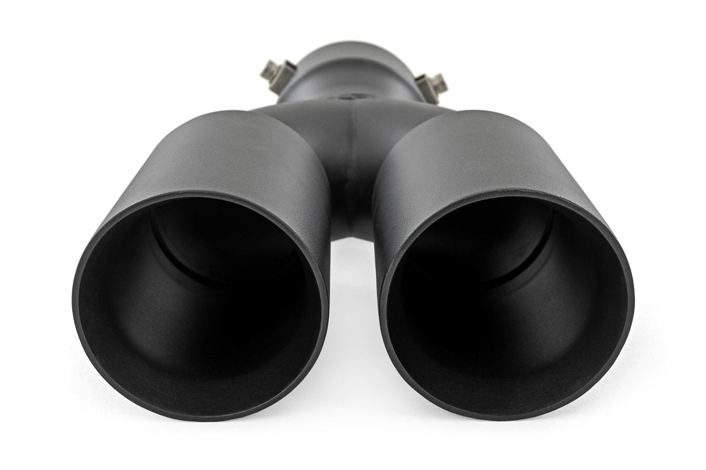Rough Country 96050 Exhaust Tip | Black | Red RC Logo | 2.5-3 Inch Pipe Single Inlet | Dual Outlet