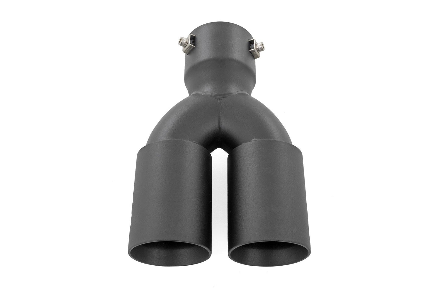 Rough Country 96050 Exhaust Tip | Black | Red RC Logo | 2.5-3 Inch Pipe Single Inlet | Dual Outlet