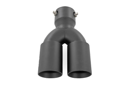 Rough Country 96050 Exhaust Tip | Black | Red RC Logo | 2.5-3 Inch Pipe Single Inlet | Dual Outlet
