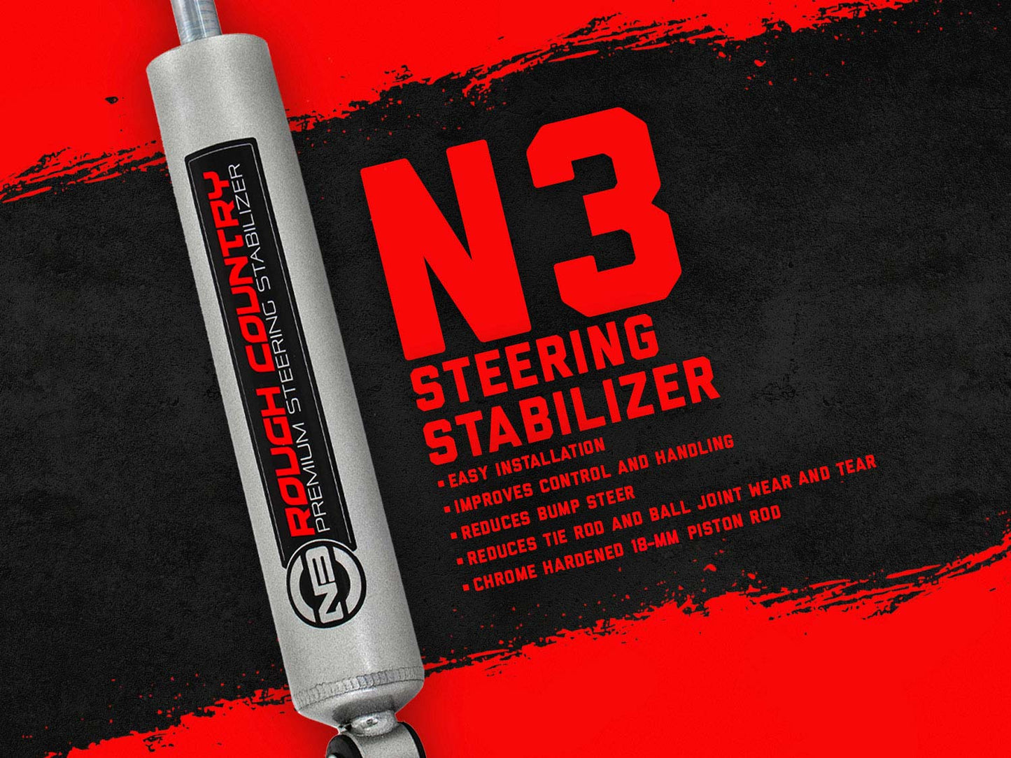 Rough Country 8731730 N3 Steering Stabilizer | Multiple Makes & Models (Chevy/GMC/Jeep)