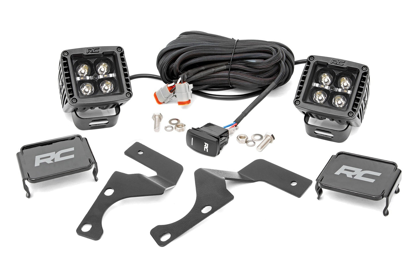Rough Country 70797 LED Light Kit | Ditch Mount | 2" Black Pair | White DRL | Toyota 4Runner (10-24)
