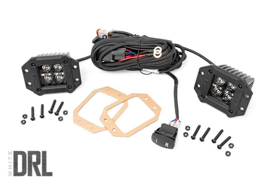 Rough Country 70803BLKDRL 2 Inch Black Series LED Light Pods |  Flush Mount | Cool White DRL