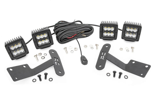 Rough Country 70835 LED Light Kit | Ditch Mount | Dual 2" Black Pairs | Spot | Toyota Tundra (14-21)